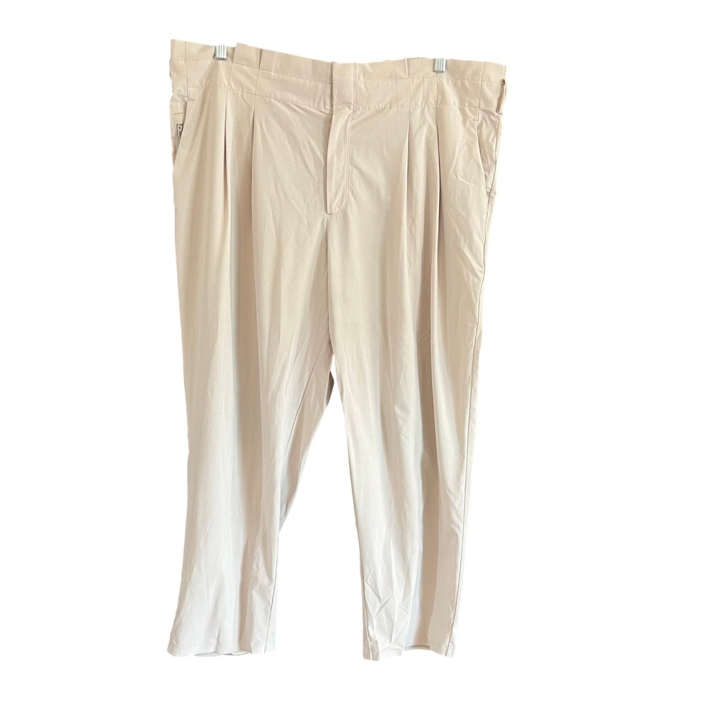 Athleta Skyline Pant II Beige Pleated Side Zip Tapered Trousers Plus Size 20